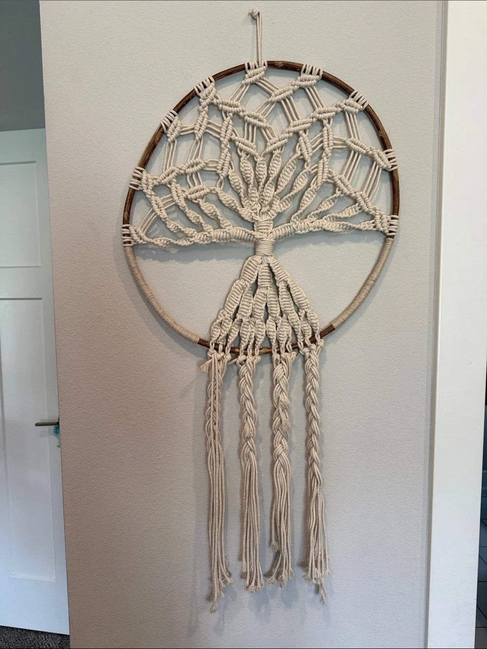 Natural Cotton Macrame Tree of Life Wall Hanging - Cream 19” x 37”
